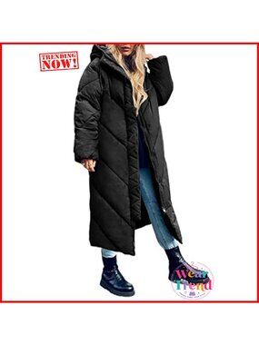 Long Puffer Coat Hooded Zip Up Winter Parka Jacket